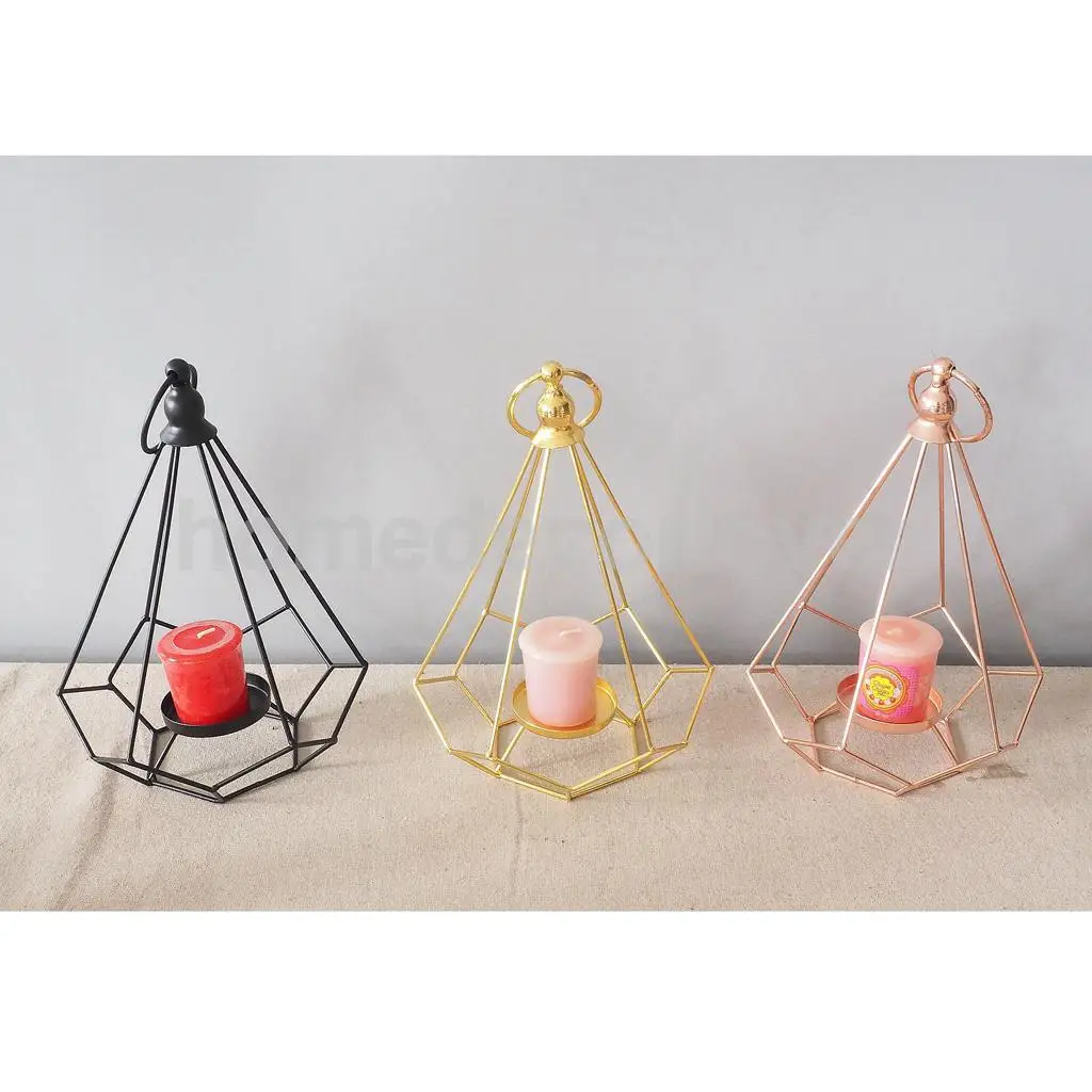 Geometric Diamond Shaped Alloy Framed Tea Light Candle Holder Candlestick for Cafe Bar Hanging Decor Photo Props