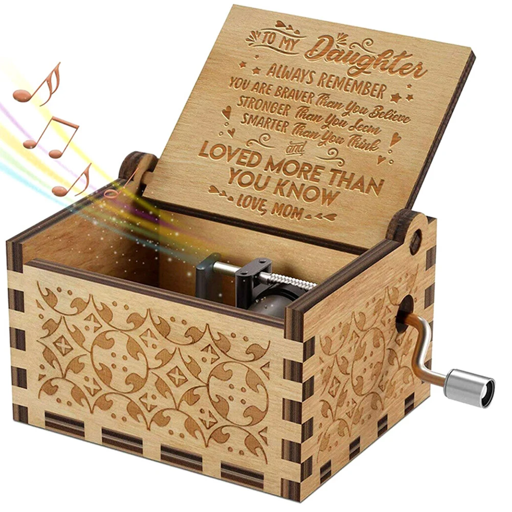 

Retro Music Box Engraved Wooden Hand Crank Music Box Love Mom Dad Birthday Gifts XR-Hot