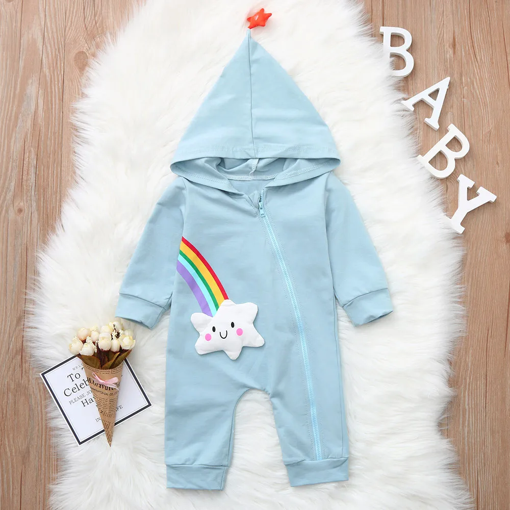 Infant Baby Boys Jumpsuit Clothes Long Sleeve Rainbow Star Print Romper Jumpsuit Hoodie Clothes Fashion Cute baby Boy clothes