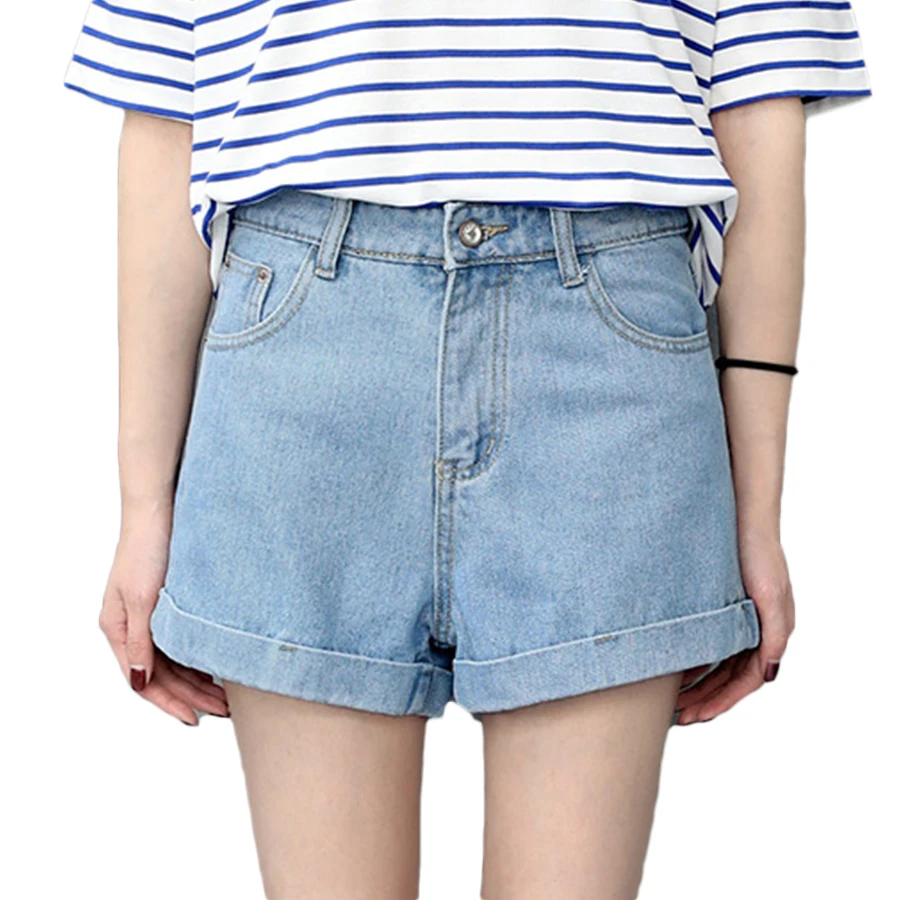 Europe Blue Crimping Denim Shorts For Women 2018 Summer
