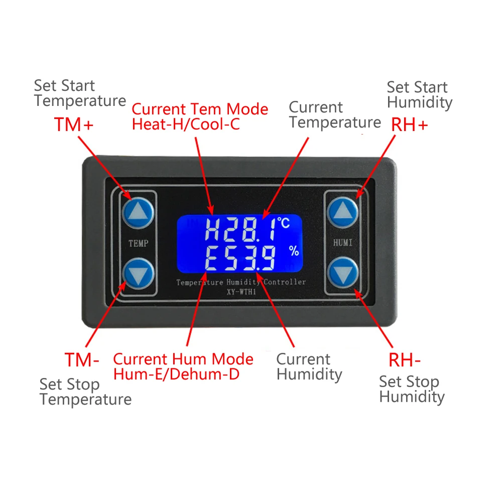 Термостат Температура регулятор влажности ЖК-дисплей Дисплей SHT20 Сенсор триггерный релейный модуль с источником питания от постоянного тока, 6 V-30 V цифровой светодиодный Дисплей