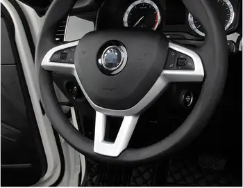 

For Skoda Kodiaq 2017 2018 Matte ABS Chrome / Carbon fiber color plastic Interior Steering Wheel Cover Frame Decor Trim 1 pcs