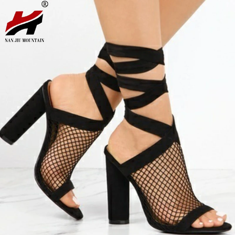 

2018 Spring And Summer Sexy Bandage High Heel Thick With Women's Sandals