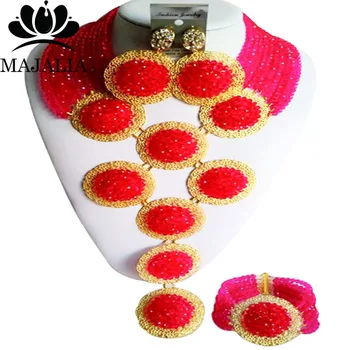 

Majalia Luxury Hot pink African Beads Jewelry Set Crystal Bea Bride Jewelry Nigerian Wedding Beads Jewelry Sets 10CP003