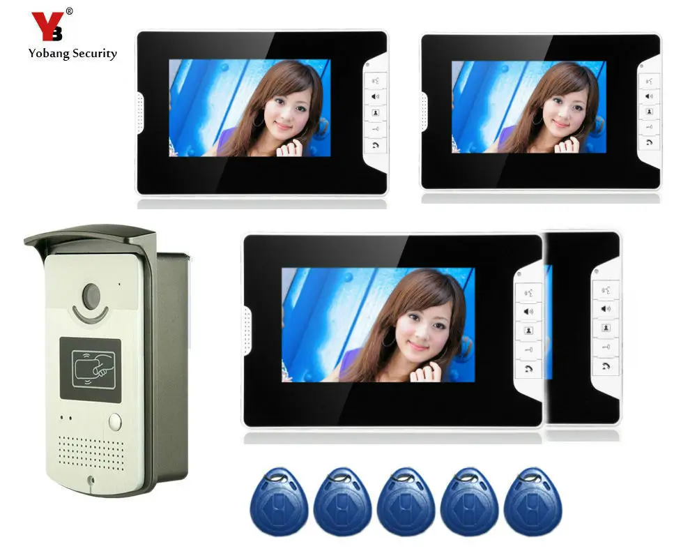 Yobang Security Yobang Security 4*7\inch Video Intercom Door Phone Kit Waterproof 5pcs RFID Keypad Doorbell Camera 4 Monitors