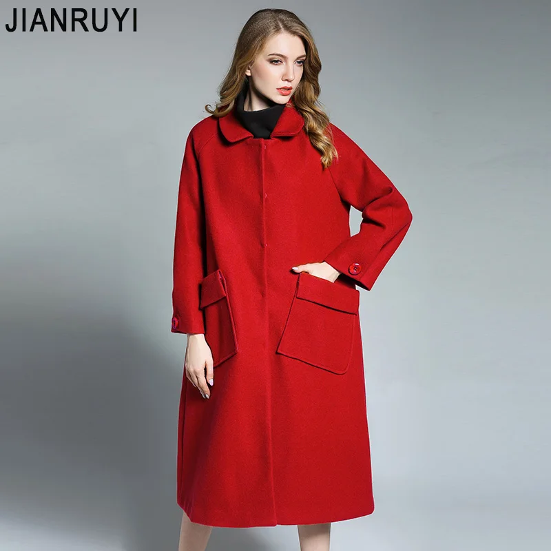 

Large size women's fat mm2018 winter new style long loose loose collar large pocket woolen coat 6660