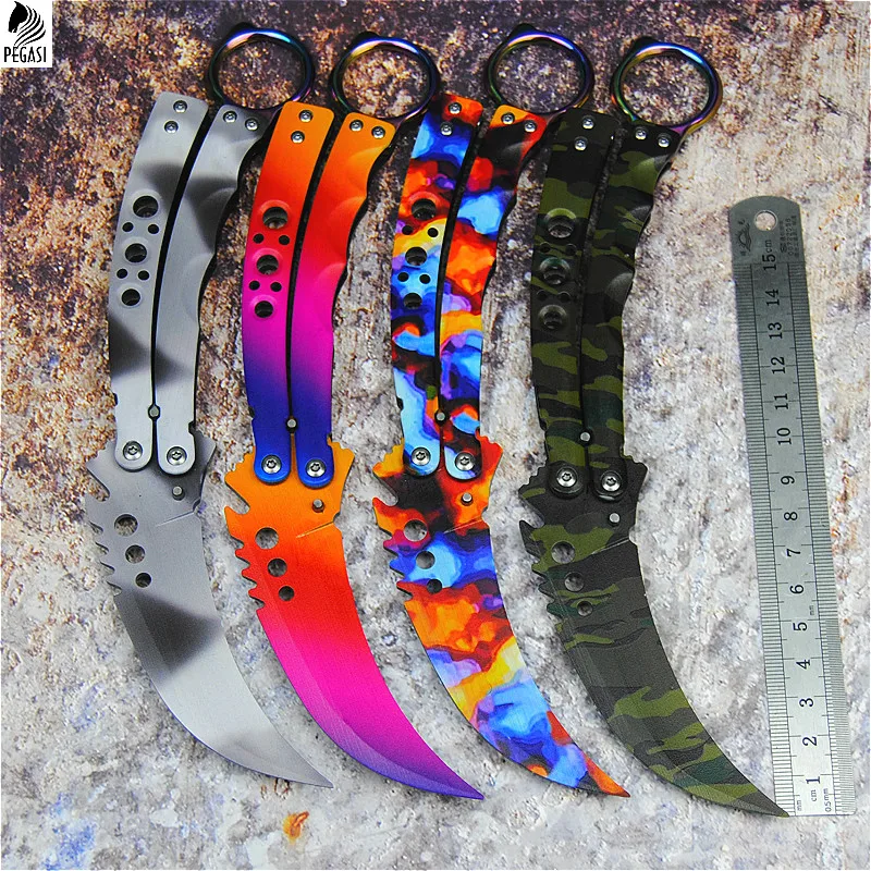 

PEGASI butterfly in knife CS GO Karambit Knife practice folding Knife butterfly trainer game knife dull blade no edge tool