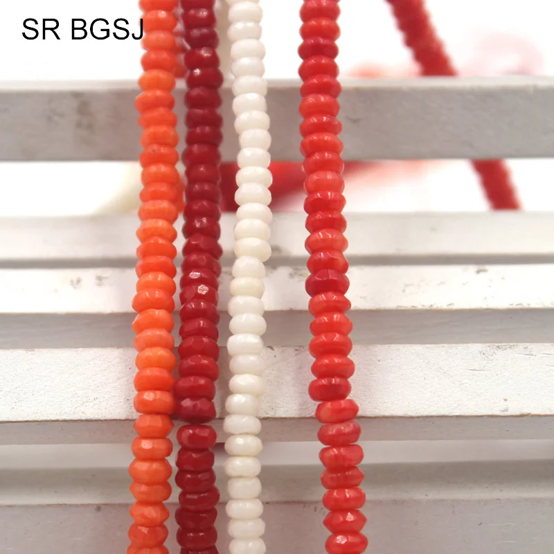 

Free Shipping 2x4MM White/ Pink/ Orange / Red Faceted Real Rondelle Column Natural Coral Spacer Beads Strand 15"