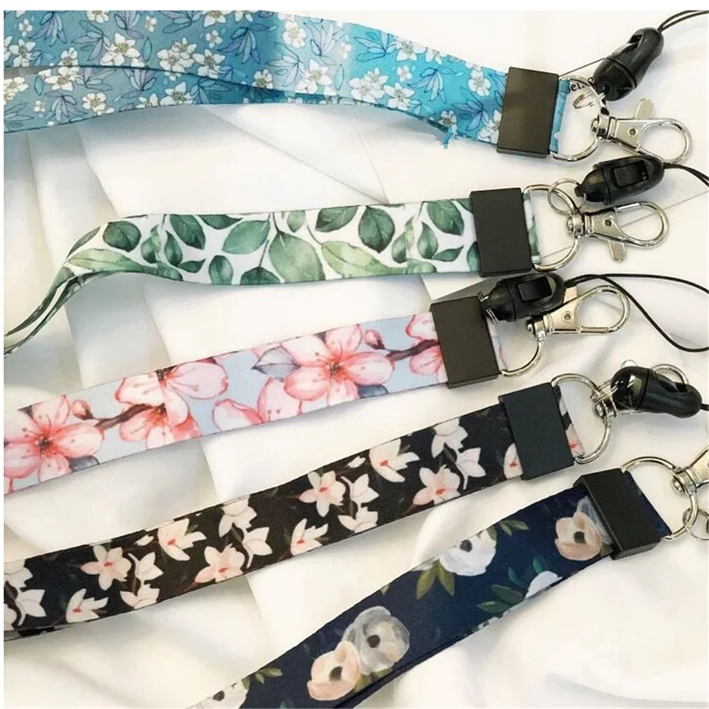 

1Pc Cute Flower Pattern Lanyards ID Badge Holder for Keys ID Card Phone Straps Card Holder Badge Reel Hang Rope Office Supplies