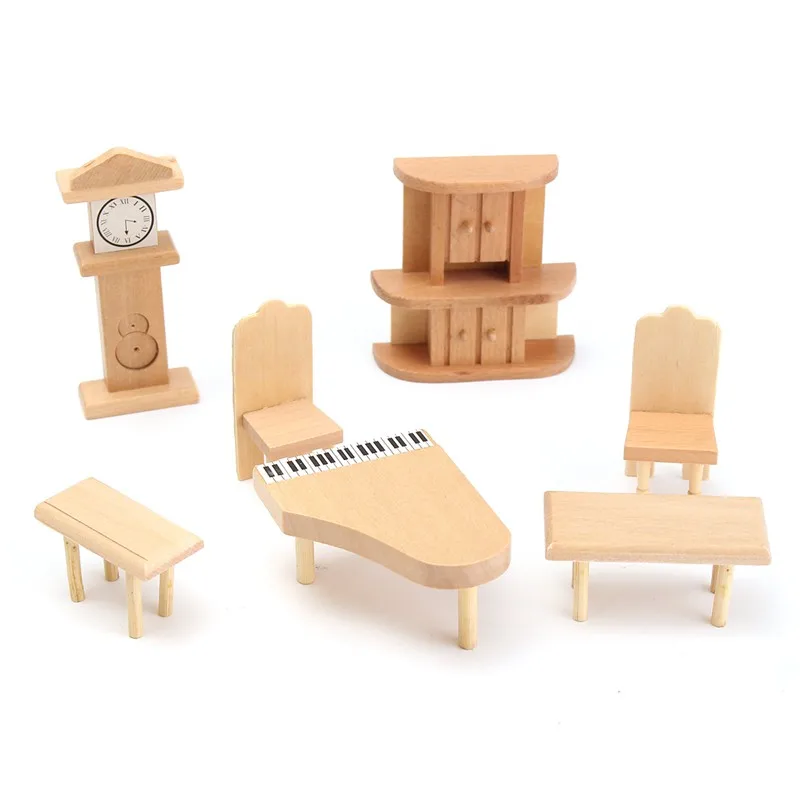 Лидер продаж 29 шт./компл. кукольный домик Миниатюрный Неокрашенная деревянная мебель люкс 1/24 масштабная модель куклы игрушки для детей, игрушки для детей