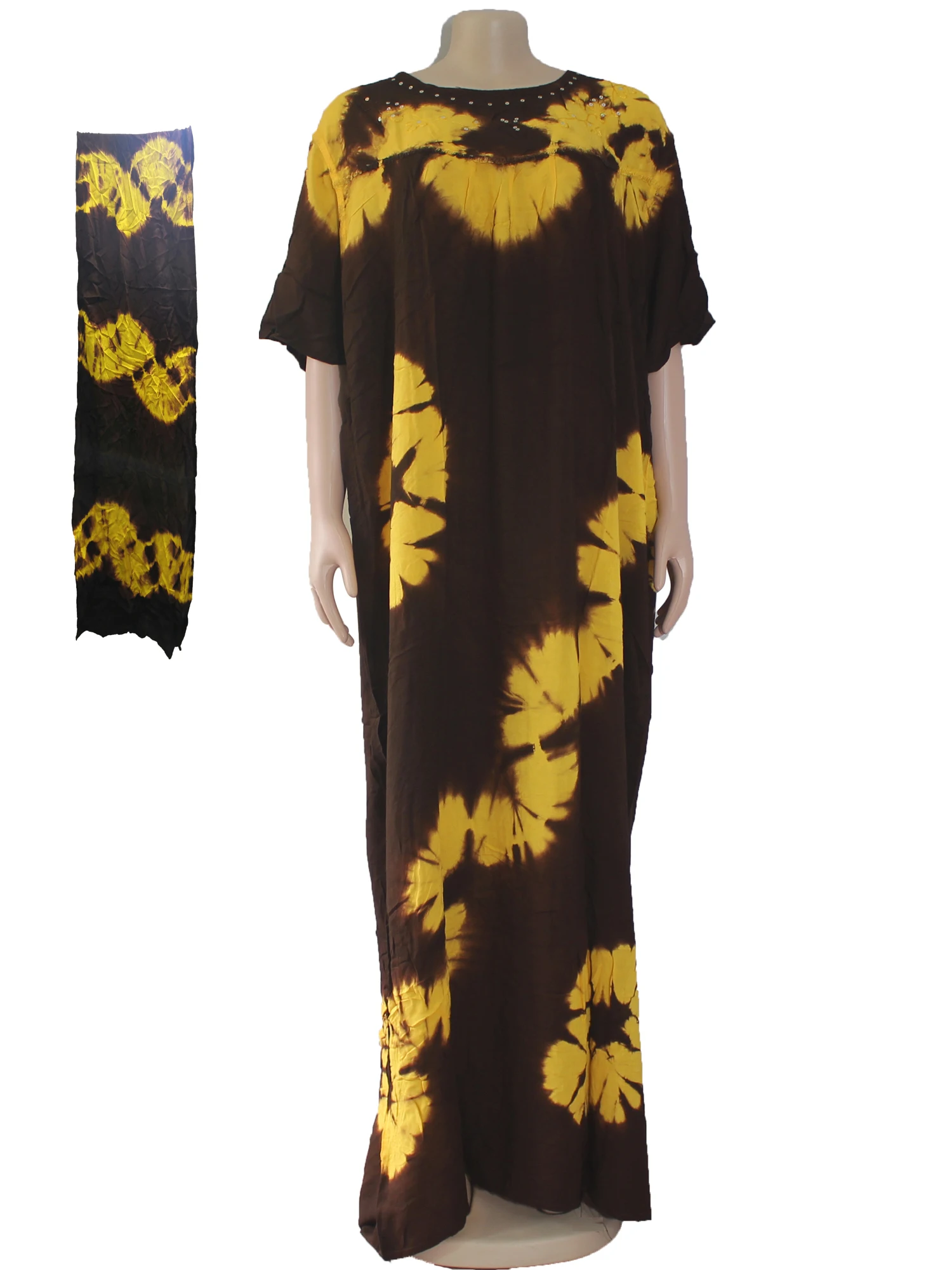 Плюс размер Tie dye XXXL большое длинное платье Алмазные блестки золотистое черное Мягкое хлопковое платье с шарфом