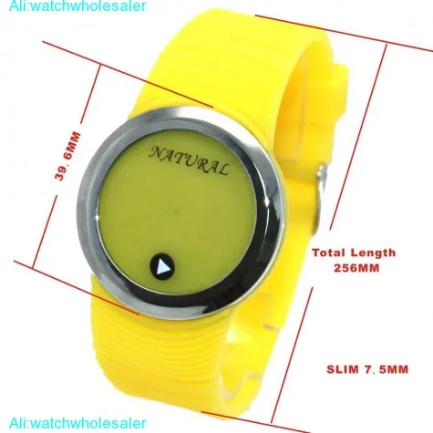 DW418C NATURAL PNP Shiny Silver Watchcase LED Silicone Yellow Band Digital Watch