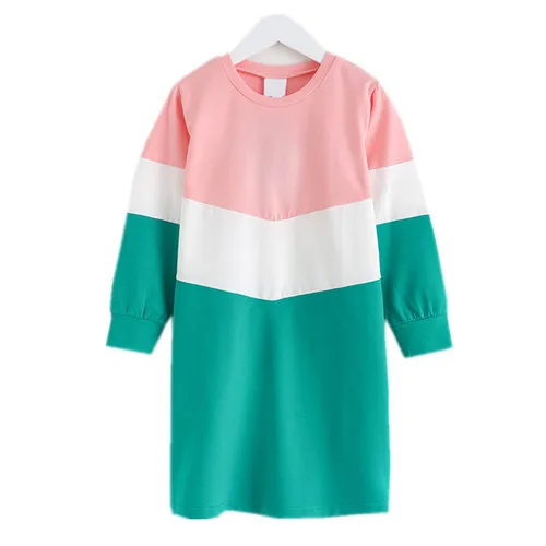 

6 to 16 years kids & teenager girls color block long sleeve cotton casual shift dress children fashion spring fall dresses