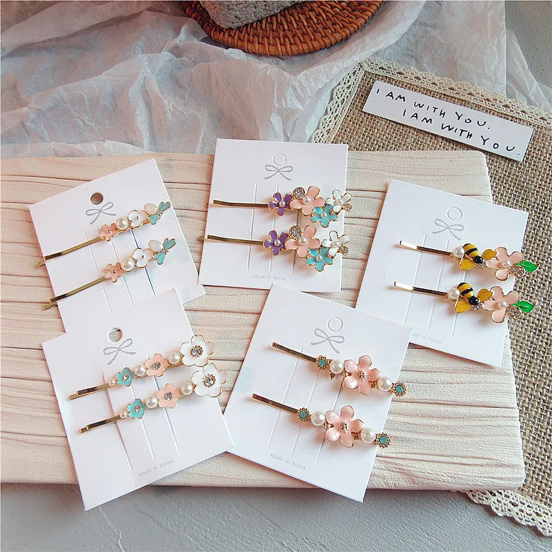 

1 Pair Korea Japanese Cute Bee Flower Hairpin Fashion Beautiful Colorful Alloy Drop Oil Barrettes Girl Women's Hair Accessories