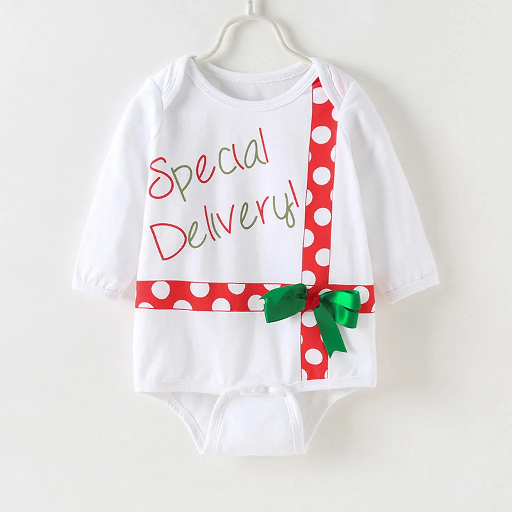 

Todder Kid Baby Girl Boy Christmas Print Dot Bow fashionTops Clothes Romper new born baby clothes bebek tulum baby costume