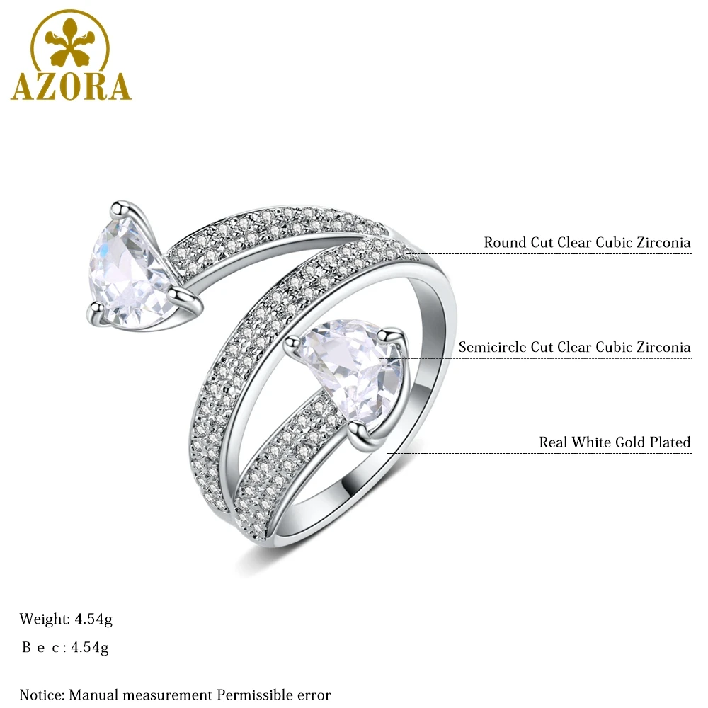 AZORA модные полукруглые женские кольца с прозрачным кубическим цирконием, женские кольца с круглым прозрачным камнем, ювелирные изделия для девочек, свадебные аксессуары TR0226