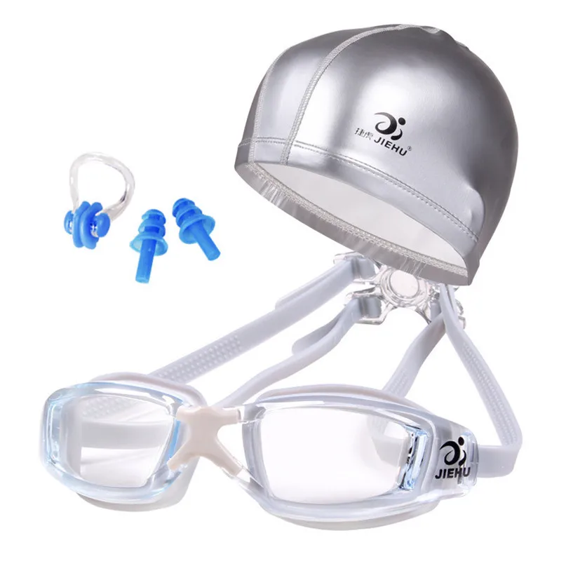 New Professional Swimming Goggles Anti-Fog UV Adjustable Plating Men Women Waterproof Silicone glasses with Swimming cap #3J10#F (12)