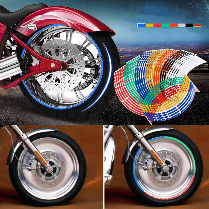 16 tiras de etiqueta reflectante franja de llanta cinta motocicleta auto 17 18 pulgadas azul amarillo, naranja verde blanco rojo