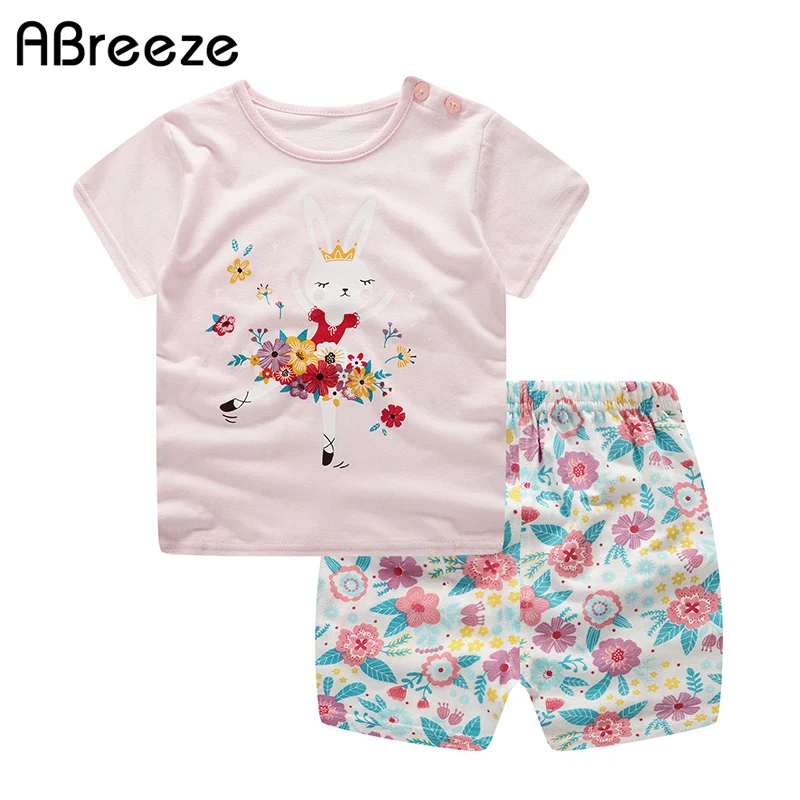 2019 New summer Newborn costumes cute Rabbit print baby girls clothes sets boys cotton 0-2Y baby clothing sets for boys & girls