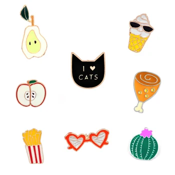 

8 Style High Quality French Fries Chicken Legs Ice Cream Pear Enamel Brooch Jacket Collar Decorative Pin Jewelry Classic Cartoon