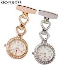 Фельдшер в форме сердца, со стразами брошь булавка клип на Fob часы для медсестры Розовое Золото Серебро Висячие Красный Крест кварцевые карманные часы для кормящих