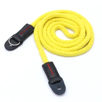 

new arrive yellow Long rope woven shoulder strap real leather Cotton for all camera