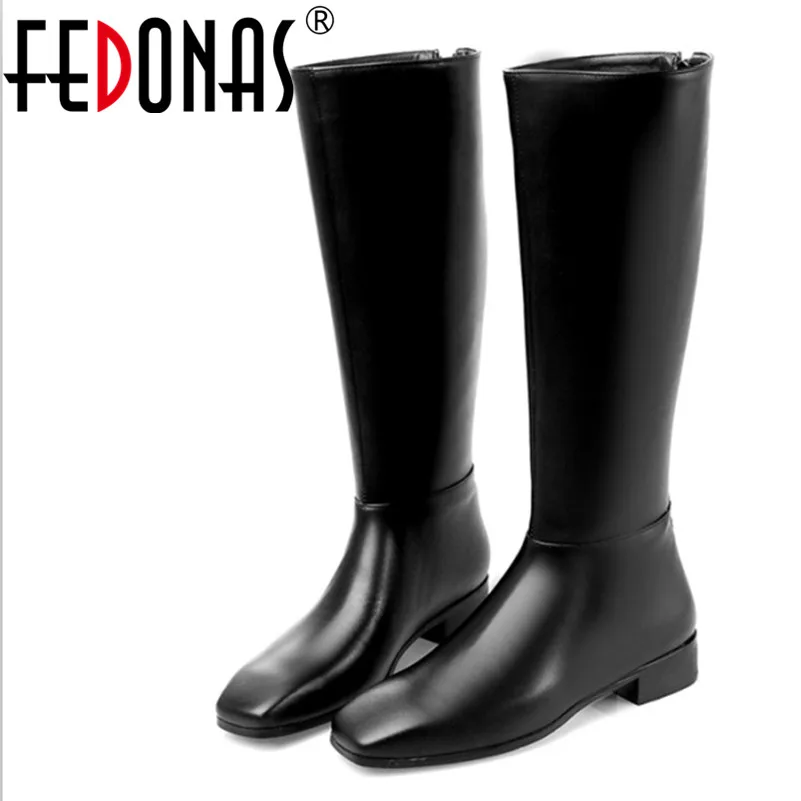 FEDONAS High Quality Fashion Women Genuine Leather Long Boots Women Knee High Winter Warm Snow Boots High Heel Boots Shoes Woman