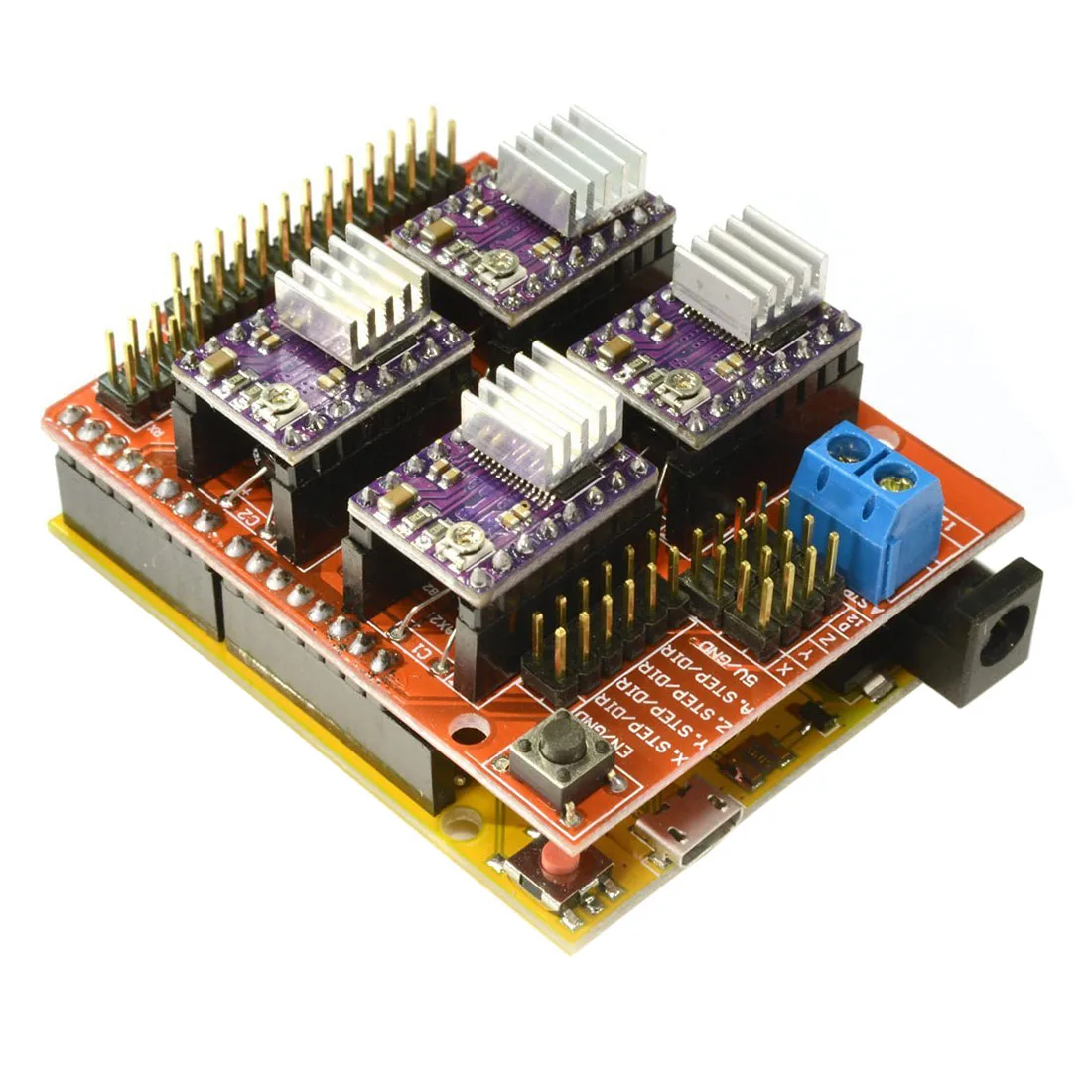 CNC V3 щит+ UNO R3 для Arduino совместимая плата+ 4x TI DRV8825 StepStick Шаговые драйверы красный+ фиолетовый