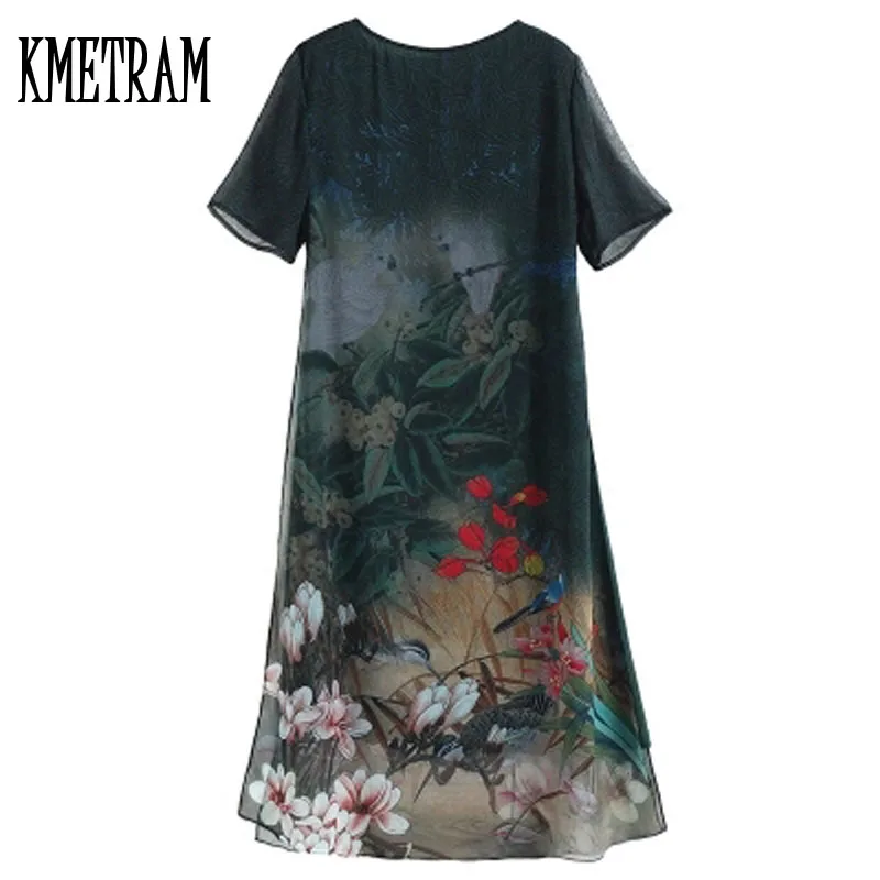

KMETRAM Women Dress Summer Floral Elegant Party Dresses Silk Clothes 2019 Plus Size Dress Casual Beach Vestidos de Festa MY067