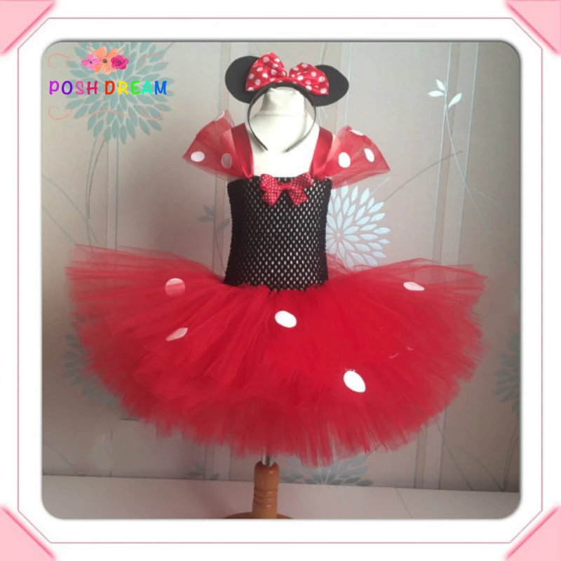 

POSH DREAM Minnie Cartoon Kids Girl Dress Red Minnie Inspired Cartoon Mouse Girls Baby Tutu Dress for Cosplay Party Birthday