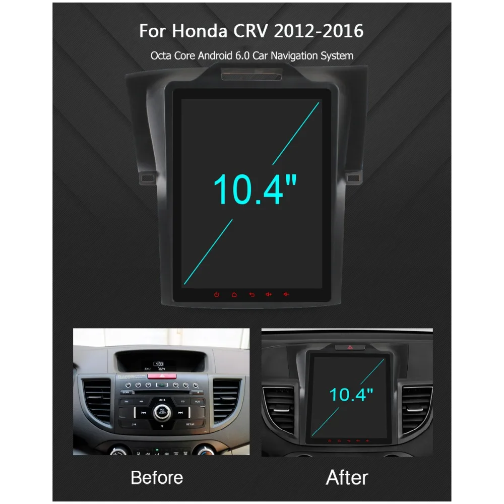 Cheap C600 Vertical 2.5D IPS 10.4" Octa 8 Core Android 6.0Car DVD Player For Honda CRV 2012 2016 2GB RAM+32GB ROM GPS Navigation Radio 2