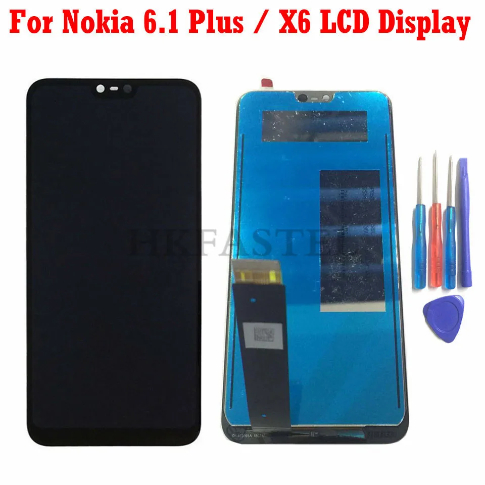 

HKFASTEL LCD Screen Digitizer Display For Nokia 6.1 Plus X6 5.8 inches LCD Display Touch screen Repair Replacement + Glue tools