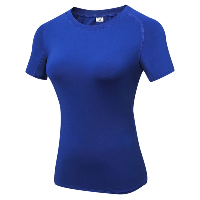 Женская спортивная Фитнес-Йога Тренировка бег пот быстросохнущая футболка с коротким рукавом стрейч - Цвет: Синий