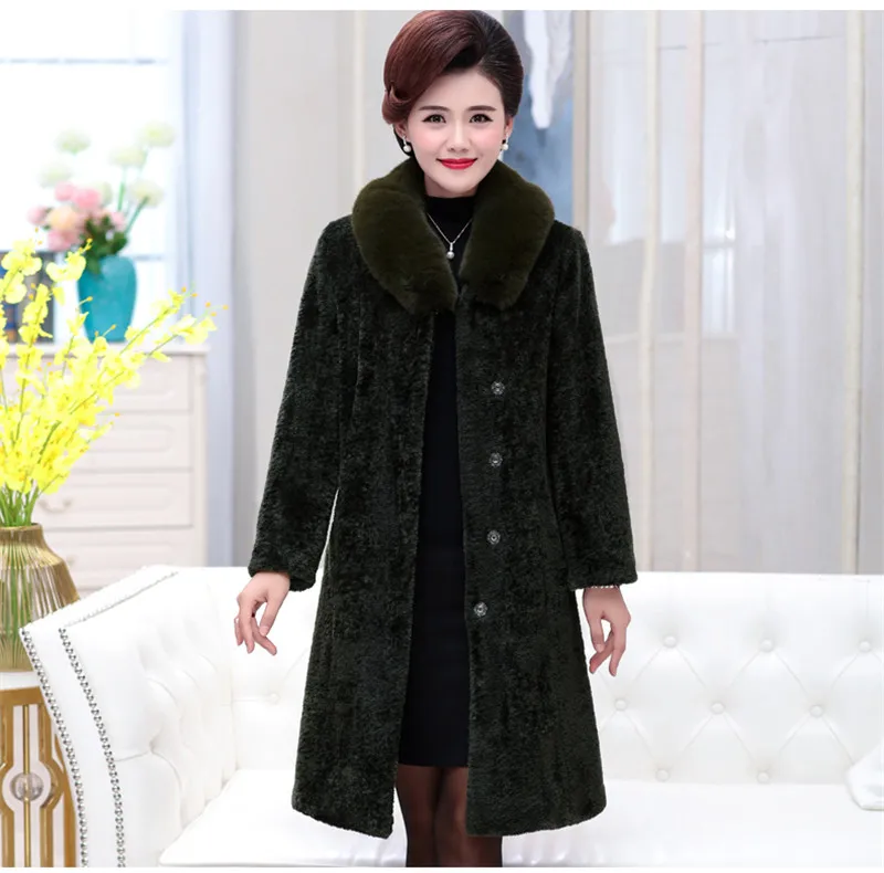 2019 Осень Зима для женщин овец стриженый пальто плюс размеры 5XL утолщаются с капюшоном шерстяные пальто для будущих мам среднего возраста ж