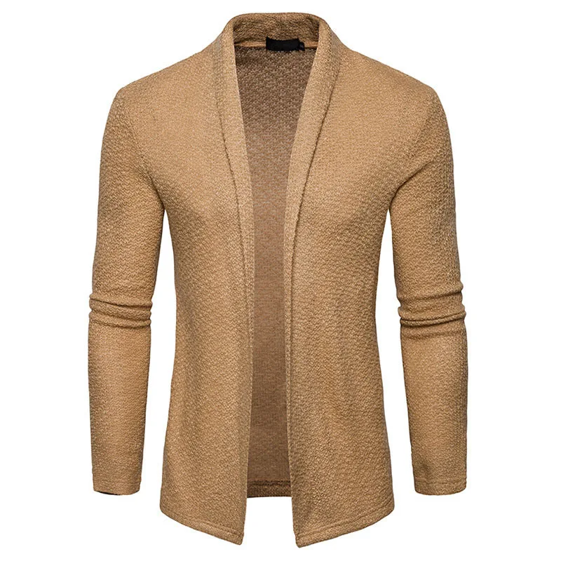 

Men casual simple Cardigan Spring Autumn College style unique Lapel Shawl Knitting sweater long-sleeved knit cardigan jacket
