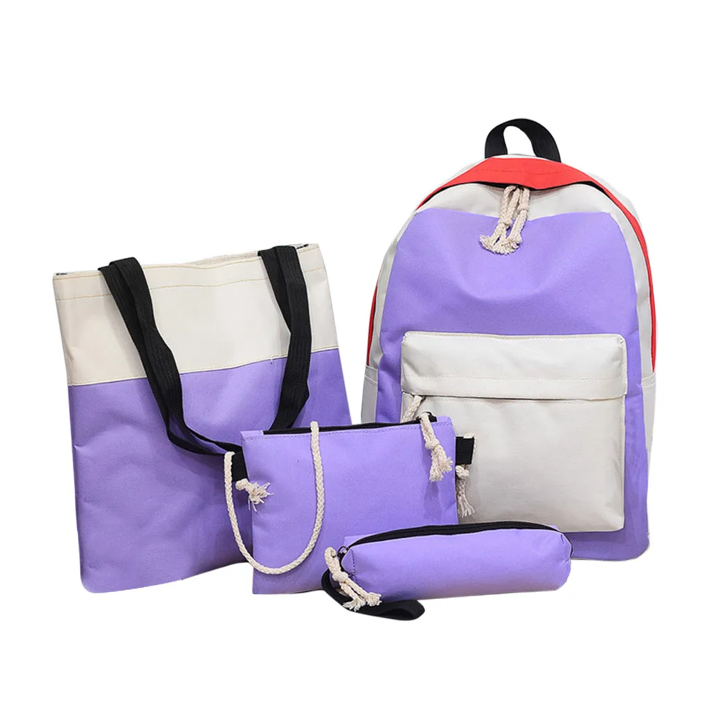 Женская комбинированная сумка в стиле пэтчворк, 4 шт. рюкзак, набор, школьные сумки на плечо, дорожные сумки для колледжа, контрастный цвет, сумка на плечо, рюкзак