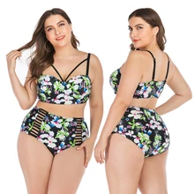 Biquíni de cintura alta plus size 4xl, conjunto de biquíni feminino, maiô retrô, estampa push-up usar 100kg