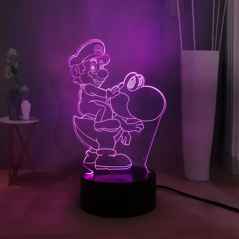 

2019 NEW Cartoon 3D illusion night lamp Mario Riding a Dinosaur 7 Color Change Flash Home Desk Decoration Atmosphere LED Lamp