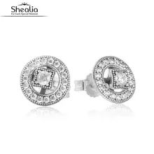 SHEALIA 925 Plata Esterlina AAA + CZ Diamond Vintage Encanto Del Perno Prisionero Para Las Mujeres Desmontable Dos Capas Pendiente de Joyería de Moda