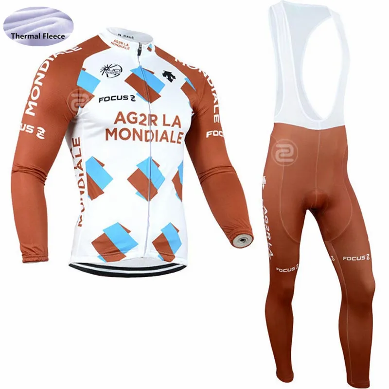 AG2R 2018 pro team длинные рукава Велосипеды Джерси зимний комплект Термальность флис