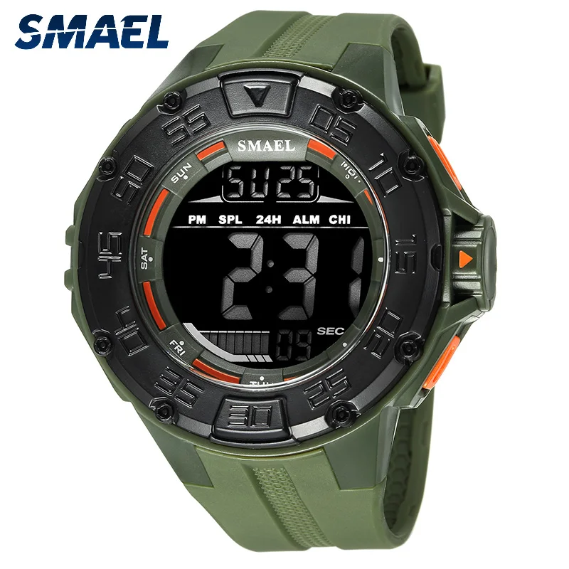 

Digital Watch LED SMAEL Men Clock Waterproof LED Display Running Stop Watch Army Green relogio 1543 Military Watch Digital LED