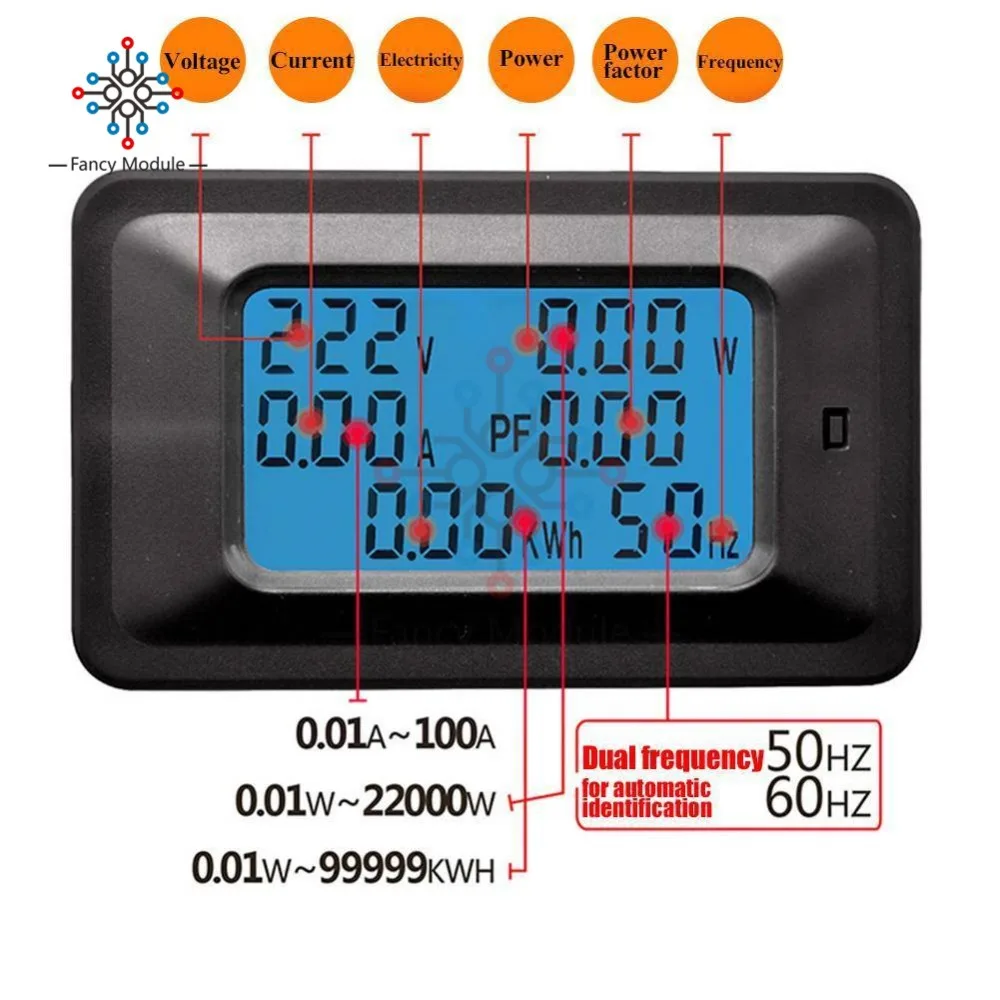6 в 1 ЖК цифровой AC 20A 100A 110V 220V Вольтметр Амперметр мощность ток панель