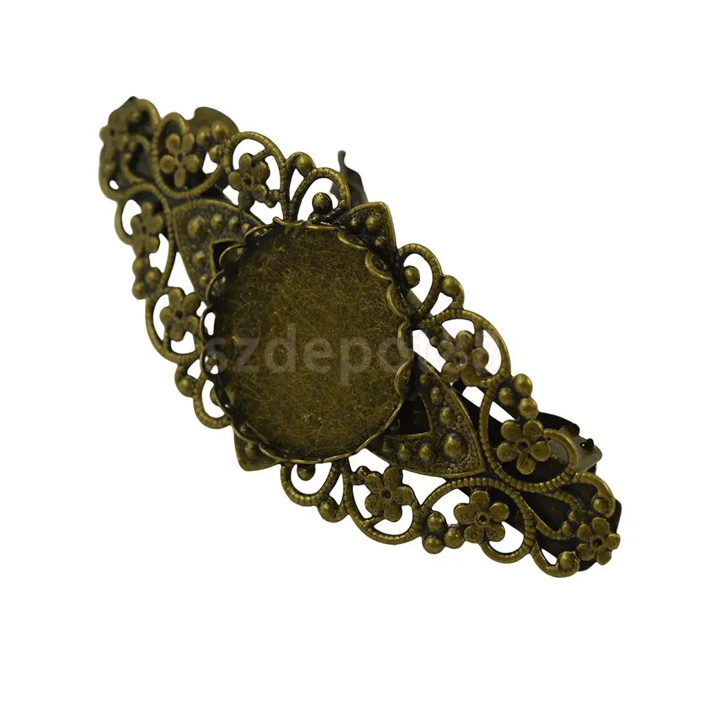 2pcs Antique Floral French Clip Barrette Cabochon Blank Setting Base Finding