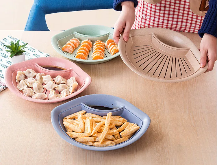 Healthy Environmentally Friendly Wheat Straw Cutlery Dishes Double Layers Dish Dish Dispensers Dishes Snack Dishes Fans Dish Fru