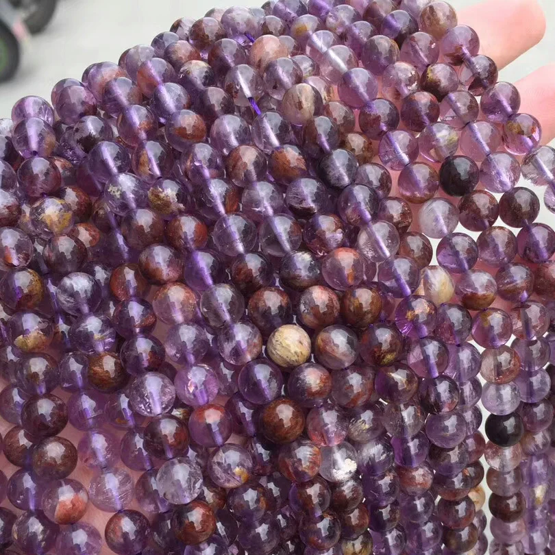 

Original Purple Pbontom Quartz Natural Purple Rutilated Quartz Stone Beads Round Loose Bead Genuine 6/8/10/12mm Craft Material