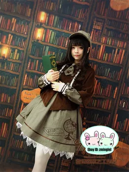 

Vintage British Detective Cat Women Neko Paw Print Tie Double Breasted Brown Cape Cloak Cute Preppy Style Lolita Outwear Winter