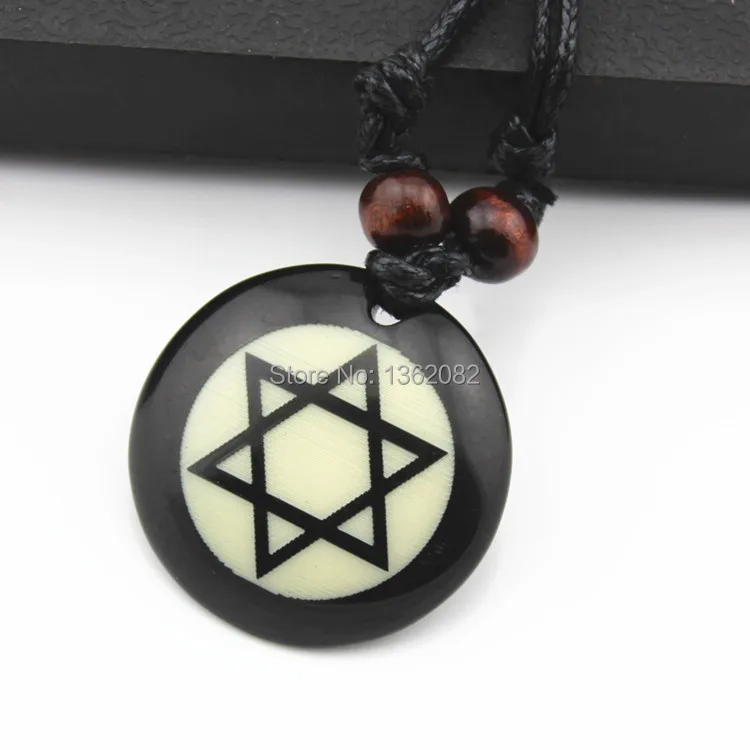 

New Fashion Round Design Resin Carving Star of David Pendants Hexagram Charm Necklace Gift MN354
