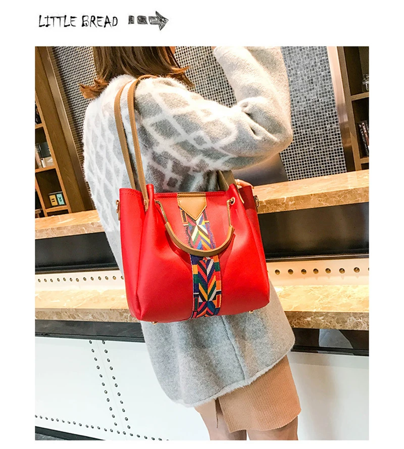 Fashion 4 Pcsset Women Composite Handbag Ribbon Shoulder Crossbody Bucket Bag Totes Large Capacity Casual Female Shopper SS3511 (9)