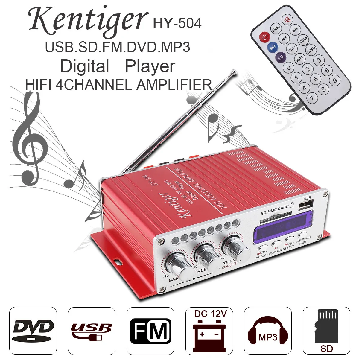 HY 504 4CH HI FI font b Car b font Audio High Power Amplifier FM Stereo