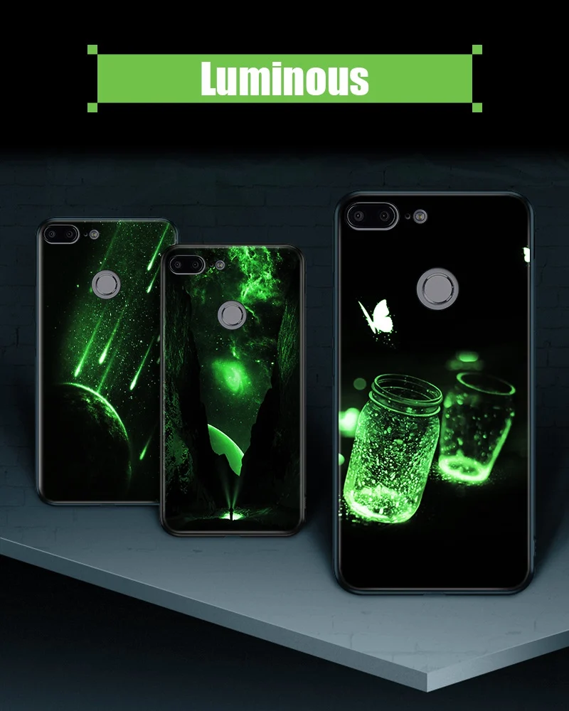 Luminous Glass Phone Case On For Huawei Mate 10 20 Lite P Smart P20 P10 Lite Nova 3 7S 7C Honor 7A 9 Lite 10 8X Play Back Cover